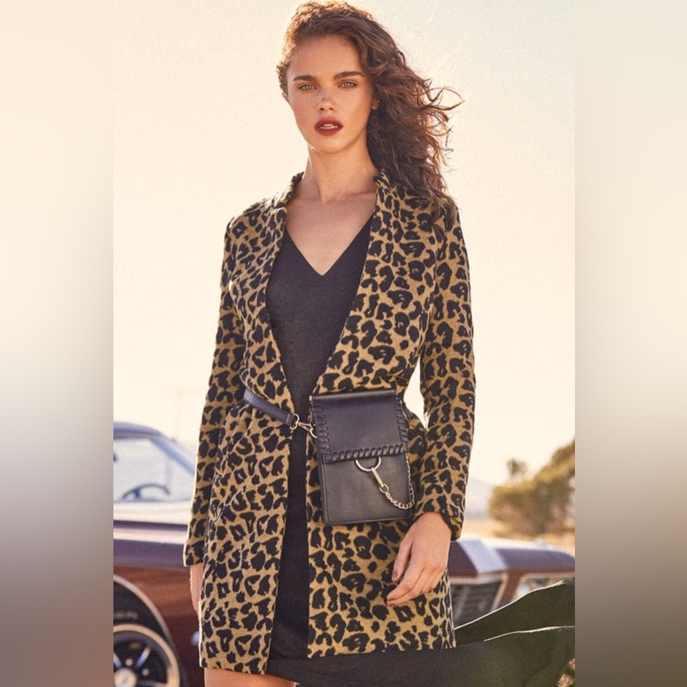 NWT - Lulus Feline Fantastic Tan Leopard Print Coat Brown - Size M